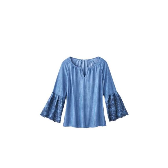 SOFT SURROUNDINGS Women’s Misty Shirt Sz L 14 New Embroidered Chambray $110 - Picture 2 of 10